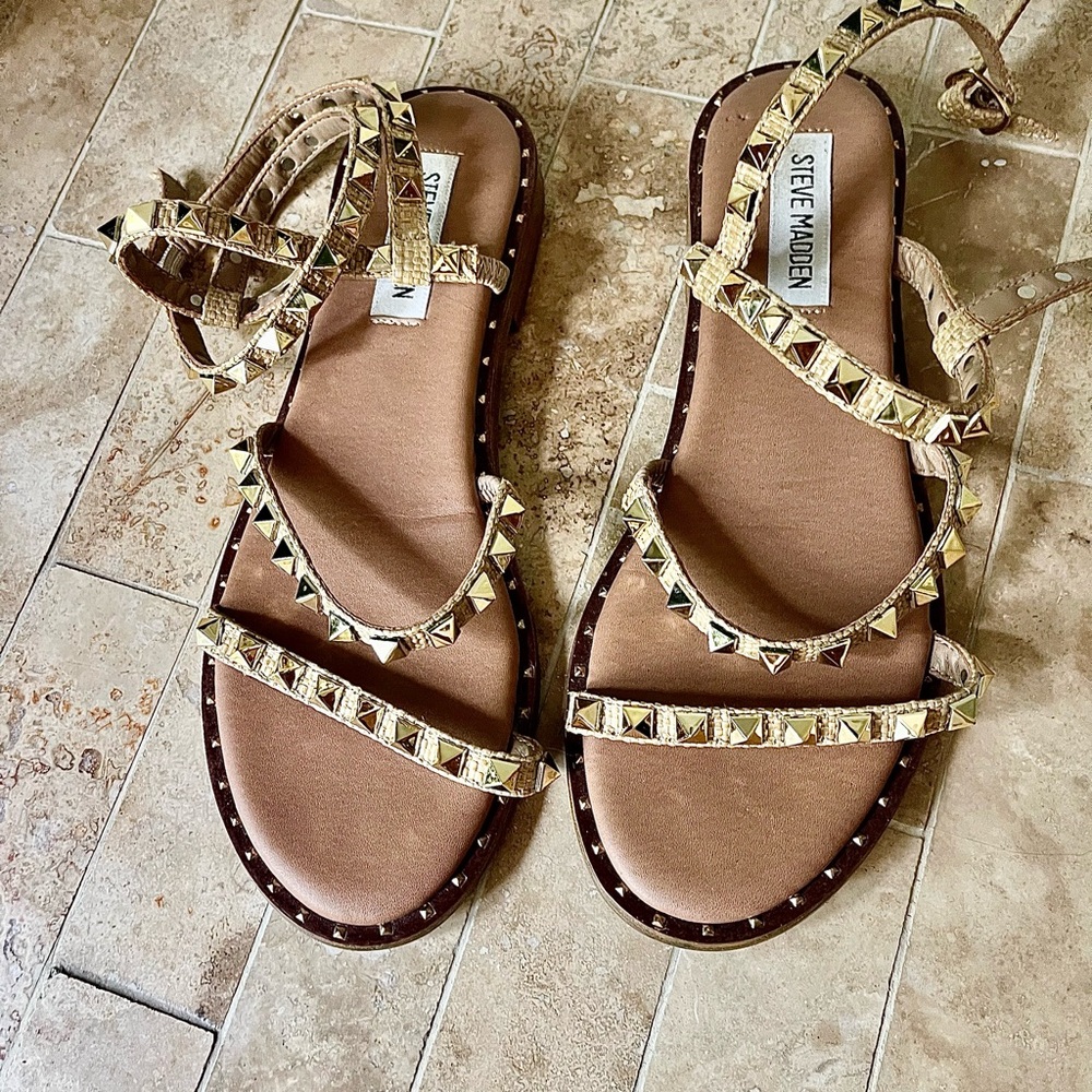 Steve Madden Gold Tan Studded Sandals
